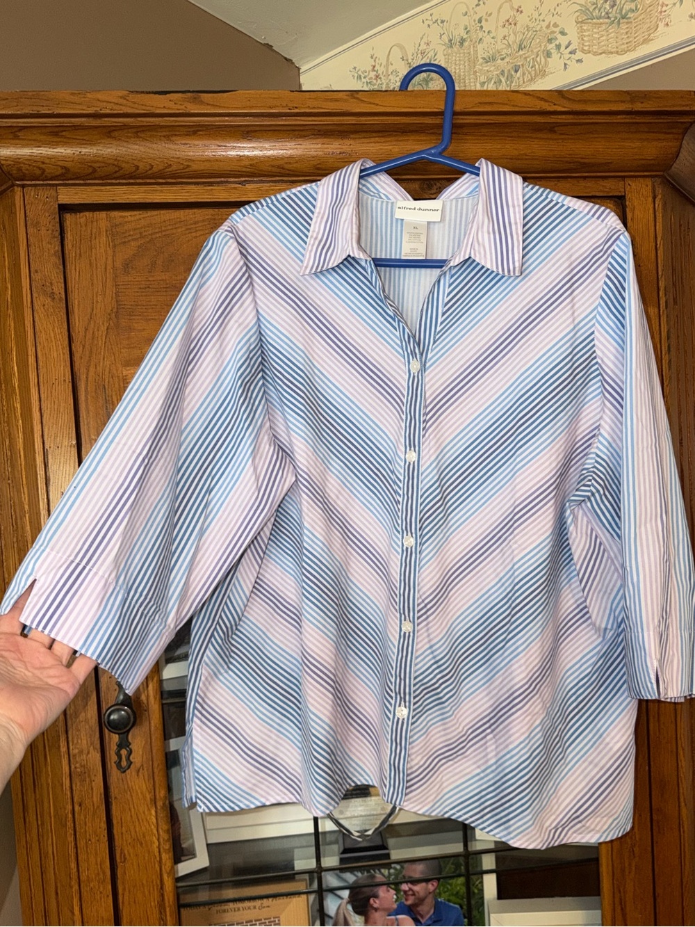 NWOT Alfred Dunner Blue and Pink Striped Button-Down Shirt